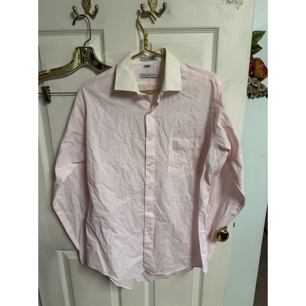 Vintage Van Heusen Shirt Single Needle Tilting 16 34/35 Pink Striped 80s Thin